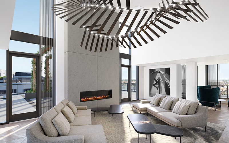 modern lounge with giant hanging art